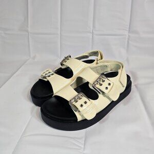 Old Navy Sandals Women Size 7 Bone White Faux-Leather Chunky Buckle Platform